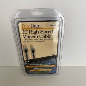 Woods True Data 20 Foot High Speed Modem Cable No. 25004 vintage 1998 NOS